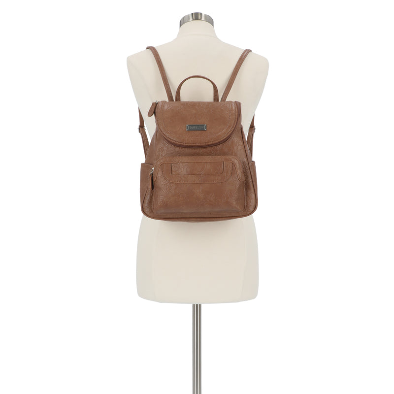 Major Backpack - Women's Backpacks - Organizer Backpacks - Vegan Leather Backpacks - Multiple Pockets and Compartments - pecan flowers 