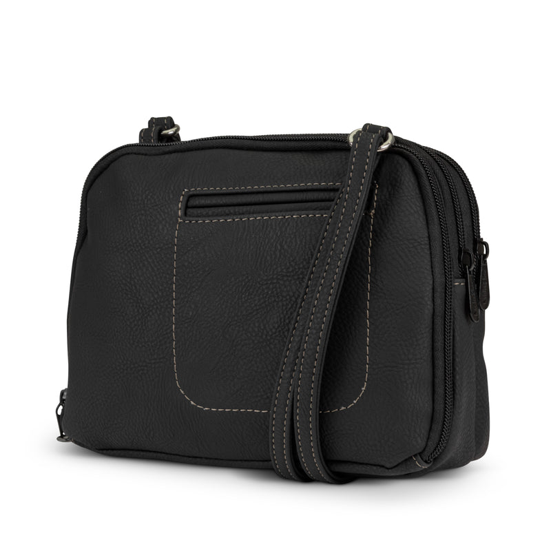 Crossbody Bags for Women Genuine Leather Camera Bag Purse Double Compartment Multiple Pocket Wide Strap Shoulder Bag Top zip-Black