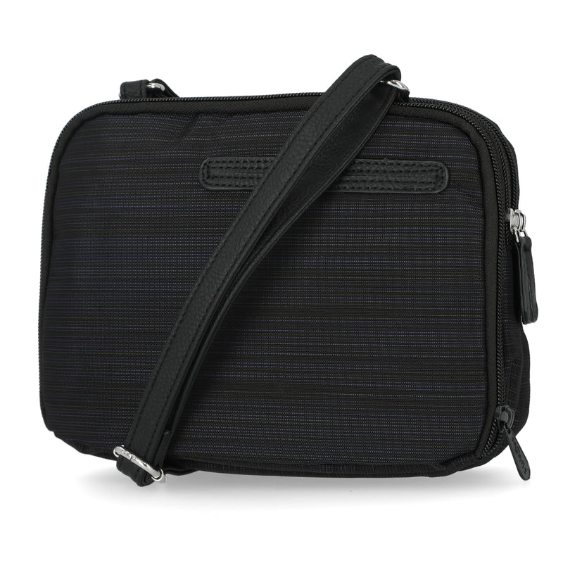 ALYSSA Triple Zip Pocket Large Crossbody Bag (Black): Handbags