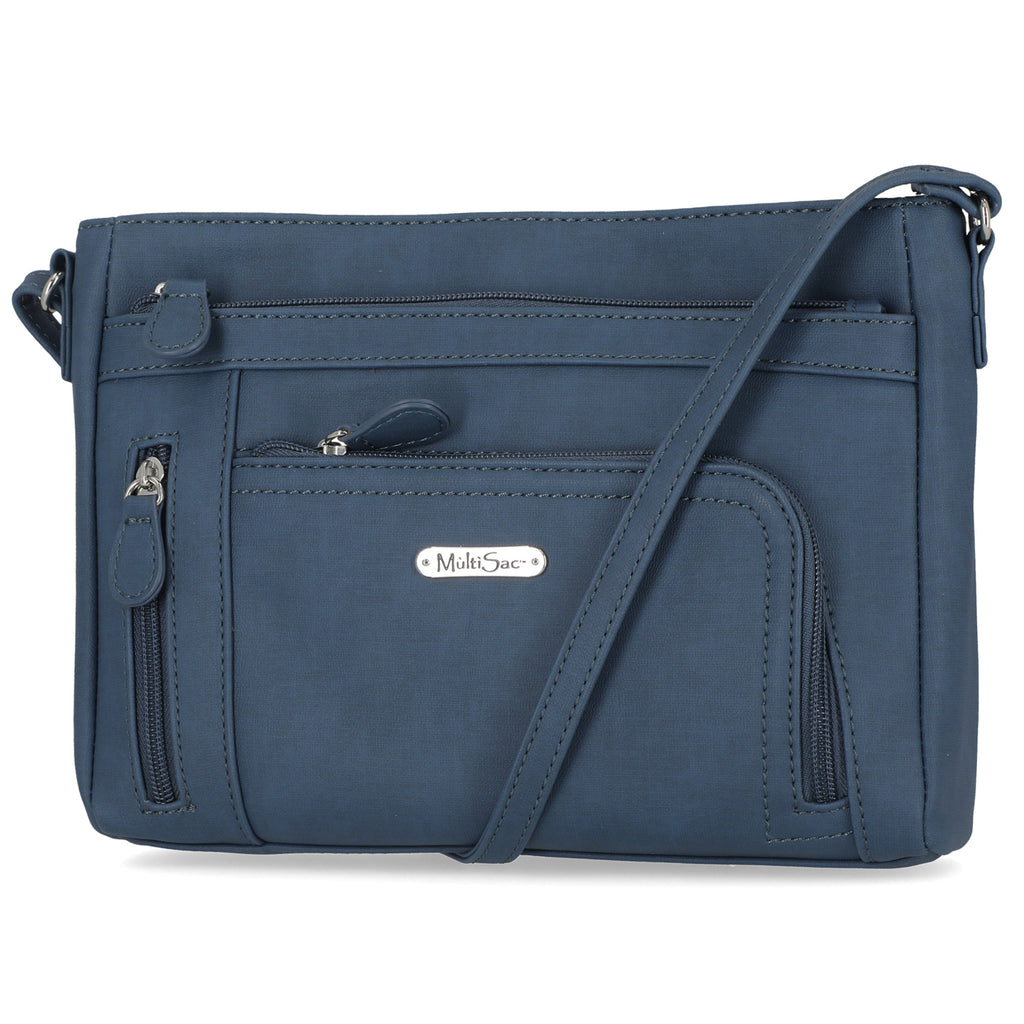 Summerville East West Crossbody Bag - MultiSac Handbags - Women's Crossbody Bags - Multiple Pockets - Organizer Bags - Medium Crossbody Bag - Vegan Leather- Dark Denim 