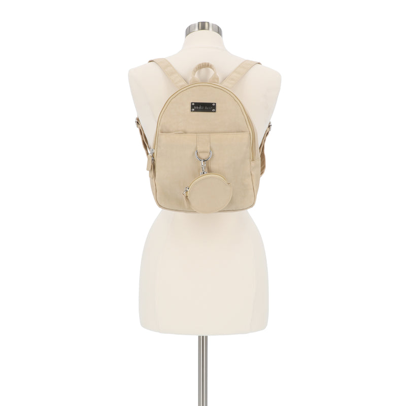 Multi Sac Backpack With Zipper Strap Into Shoulder Bag Beige Medium Faux  Leather - Body Logic