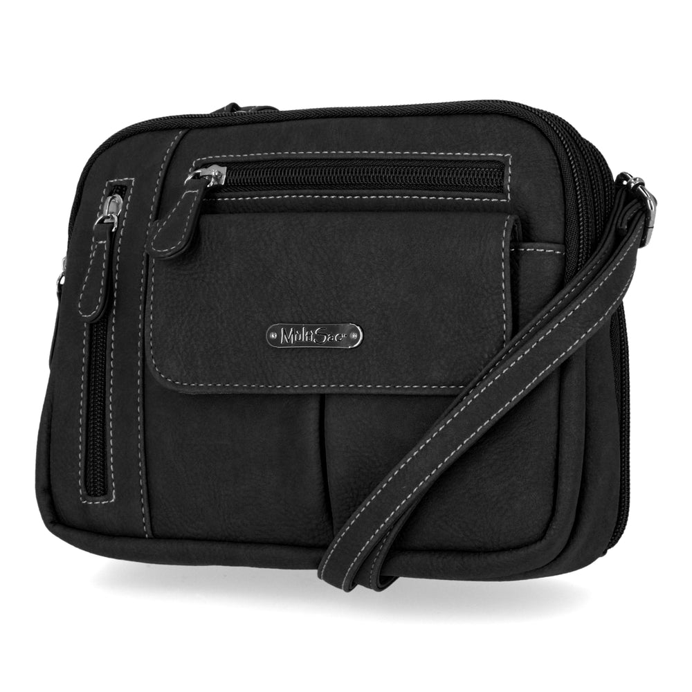 Basic Black Leather Sling Purse with 6 Compartments - Black Pack | NOVICA